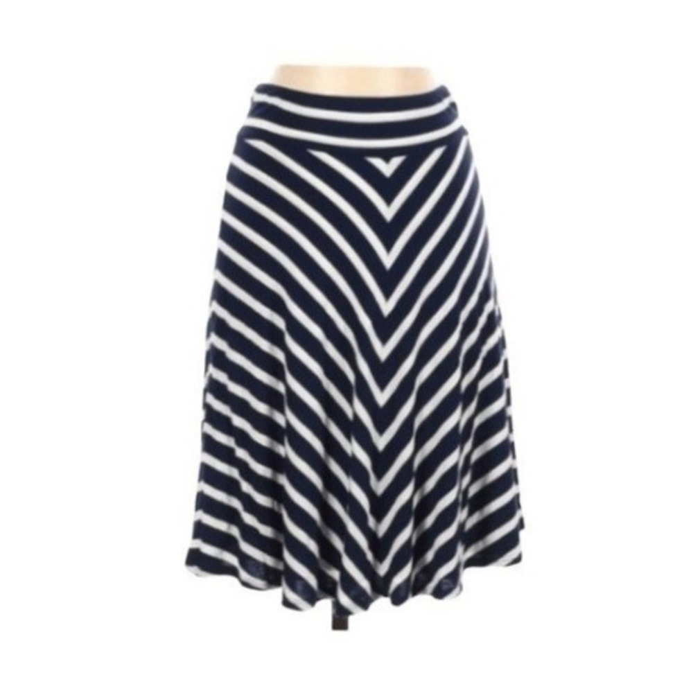 Lauren Ralph Lauren Chevron Stripe A-Line Midi Skirt Blue White Knit Pull-On‎ M